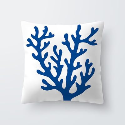 Kissenbezug 45x45 Blaue Koralle Sofakissen Baumwoll und Leinen Dekokissen Quadrat Kissenbezüge mit Reißverschluss Outdoor Kissen- für Wohnzimmer Auto Schlafzimmer