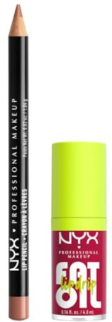 NYX Professional Makeup Kit Labbra con Matita Slim Lip e Gloss Fat Oil Lip Drip, Labbra Definite e Idratate, Finish Extra Brillante, Tonalità: Natural, Newsfeed