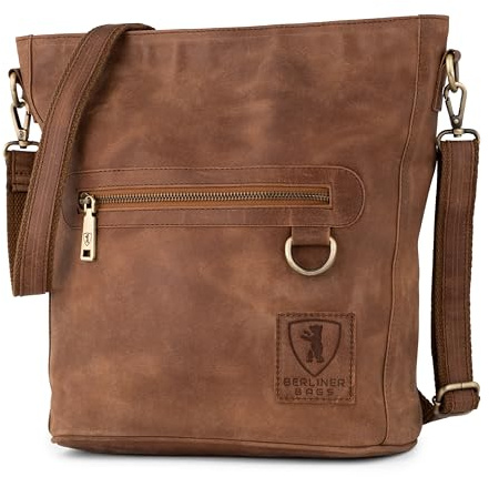 Berliner Bags Vintage Schultertasche Siena, Mittelgroße Umhängetasche aus Leder, Crossbody Bag, Handtasche für Damen - Braun