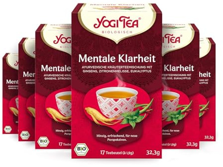 Yogi Tea Mentale Klarheit, 6x17 Beutel (102 Teebeutel) | Bio Kräutertee mit Ginseng, Zitronenmelisse und Eukalyptus, koffeinfrei