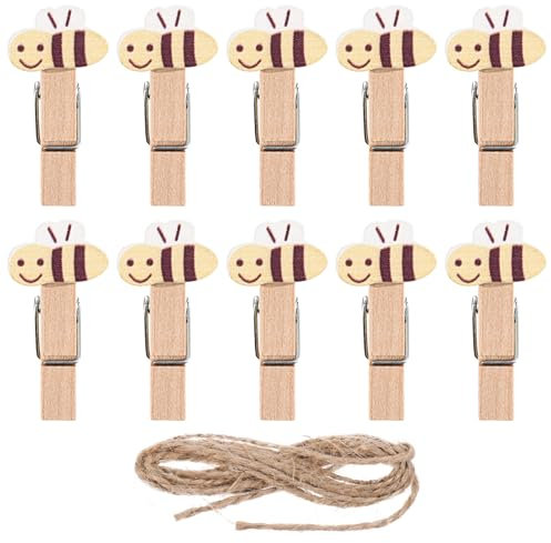 Zerodeko Mini Pinces à Linge Abeille en Bois 10 Pièces, Clips Artisanaux