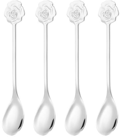 PATIKIL 4 Cucharillas De Café, Cucharillas De Té Rosa 304 Acero Inoxidable Cucharitas Pequeñas Y Adorables Para Remover Espresso Café Bar Vajilla Cubiertos Postres Fiesta De Té, Plateado