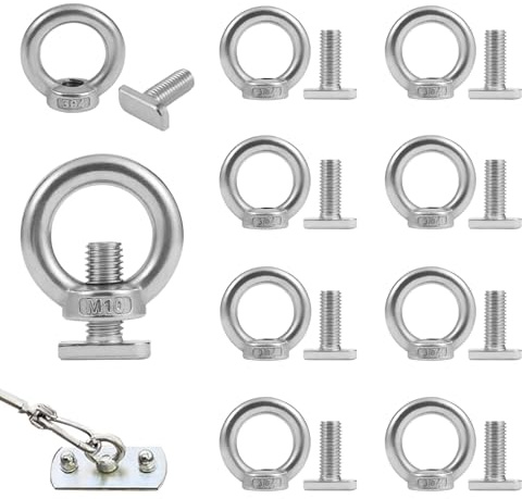 TXXATX 20 Stück T-nut Adapter M10x25 mm Ringmutter 304 Edelstahl Augenschraube Silber Hammerkopfschraube mit Ösenmutter Ringschraube Augenmutter für Befestigung Dachträger Dachbox Dachfahrradträger