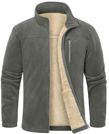 TOMEEK Mens Fleece Jackets Full Zip Winter Warm Outdoor Men's Jackets Stand Collar Casual Jacket with Pockets Thick Outwear Running Hiking(Dark grey,L)