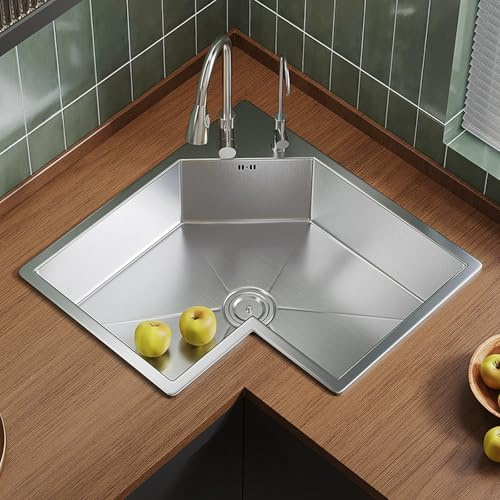Évier de cuisine d'angle en forme de L multifonctionnel en acier inoxydable 304 avec robinet rotatif à 360° pour lave-vaisselle et nettoyage des légumes