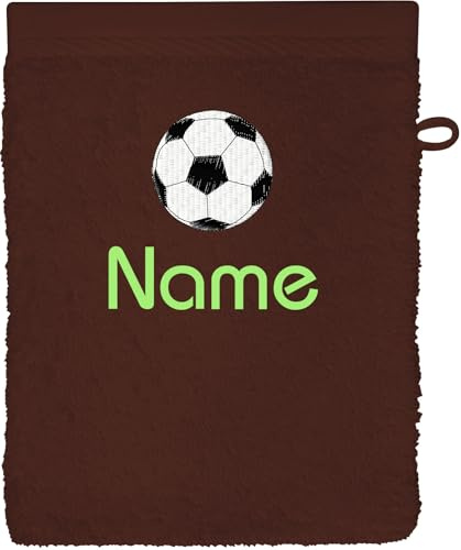 Schnoschi Guanto da bagno con nome, testo o motivo ricamato, asciugamano personalizzato, panno o panno viso con iniziali, 100% cotone, 16 x 21 cm (marrone)