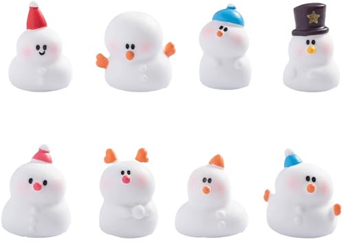 Satiskid 8 PCS Christmas Snowmen Figurines, Miniature Snowman Ornaments, Mini Resin Snowmen Figures, Micro Landscape Ornaments for Fairy Garden Doll House Winter Party Desktop Decoration