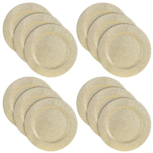 com-four® 12x Platzteller als Tischdekoration, wiederverwendbare | funkelnde Dekoteller für Hochzeit - Familienfeier oder Weihnachten - Charger Ø 33 cm