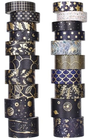 Eclove 20 Rollen Retro Washi Tape Set Goldfolie Druck Blume Dekoratives Klebeband Vintage Abdeckbänder für DIY Handwerk Bullet Journals Planer Scrapbooking Verpackung