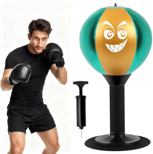 Punchingball Schreibtisch mit Saugnapf und Pumpe – Stressabbau Boxsack Schreibtisch Sandsack Aufblasbarer Tisch Boxball Anti-Stress Spielzeug für Büro, Home Office und Erwachsene (Grün)