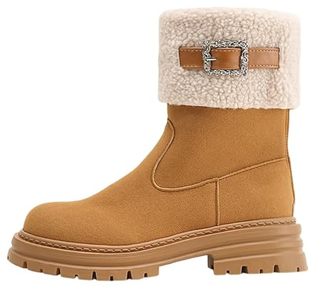 Generisch Botas cortas para mujer y mujer, zapatos de ocio, cómodos, con cremallera, botines con cremallera, botines forrados, zapatos de invierno con cordones, otoño e invierno, amarillo, 38.5 EU