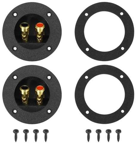 sourcing map 2Pcs 1.9 Inch Round Speaker Box Terminal Cup, 2-Way ABS Subwoofer Plug Connectors Double Binding Posts Spring Loaded Jack for Cars Stereo Speaker Wire Sub Box