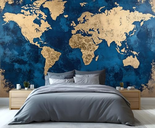 YXQAIED World Map Wallpaper, Vintage Map Bedroom Wallpaper, Nautical Wall Paper for Living Room, Not Self-Adhesive Photo 3D Wall Murals & Home Decor