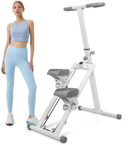 Treppensteiger für Home Gym Übung,Treppenmeister klappbar, Vertikal Klettermaschine für Full-Body-Workout,Treppensteiger mit 265LBS Ladekapazität, Verstellbarer Lenker & Pedale (Weiß)