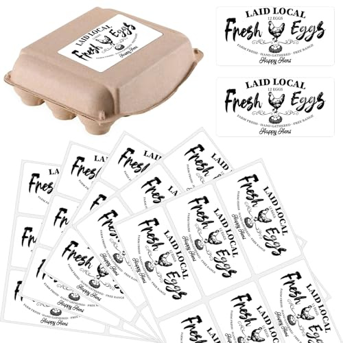 PRESSINART 60Pcs 2 x 4 Fresh Egg Labels Chicken Egg Cartons Stickers Rectangle White Paper Self Adhesive Packaging Decals Tags for Box Containers Business Farmhouse Markets Shops Supplies