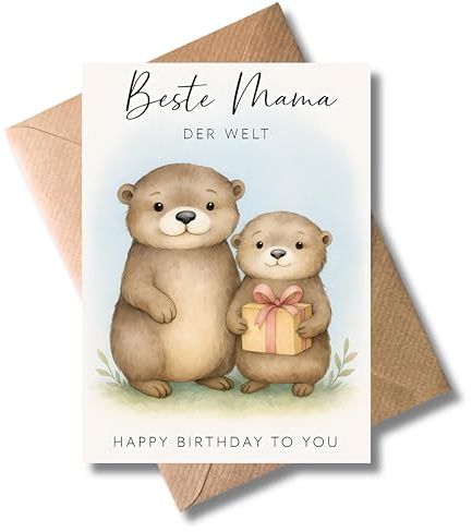WBdesignz Geburtstagskarte „Beste Mama der Welt“ mit Umschlag - Süße Otter-Familie & Geschenkbox für Muttertag, Geburtstag oder als Dankeschön - Herzliche Glückwunschkarte für Mama (DIN A6)