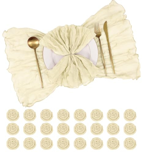 Mullservietten 24 Stück, 50 x 50 cm Gaze Käsetuch Servietten Hellbeige, weiche Musselin Stoffservietten waschbar, Boho Tischdeko für Hochzeit, Geburtstag, Party, Restaurant