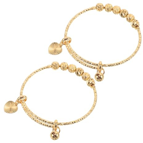 Toyvian Lot de 2 Bracelets pour Bébé Garçon et Fille en Cuivre Doré Perles Coulissantes, Réglables et Confortables, pour Anniversaires et Occasions Spéciales