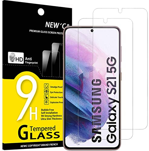 NEW'C 2 Pack, skärmskydd i glas för Samsung Galaxy S21 5G (6,2 Tum),bubbelfri, 9H hårdhet, 0,33 mm ultratransparent, ultrabeständigt härdat glas