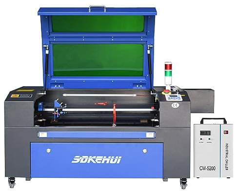 100W CO2 Laser Graviermaschine Cutting Engraver Graveur Cutter 700mmx500mm Laser Engraving Maschine Lasergravurmaschine + Industrieller Wasserkühler CW-5200