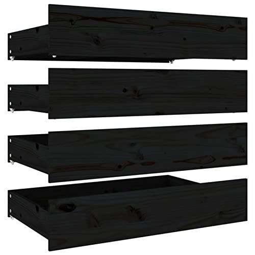 Tidyard Bettschubladen 4 STK.Bettkasten Aufbewahrungsboxen Bettschublade 95 x 57 x 18 cm (B x T x H),Massives Kiefernholz,Schwarz