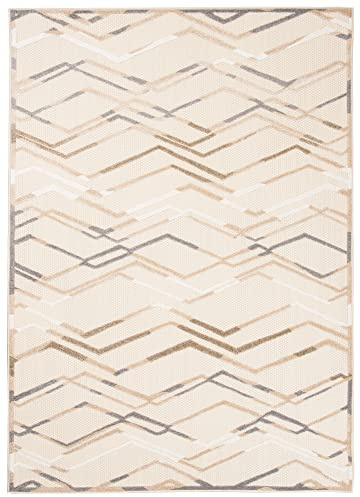 Mazovia Grande Interior y Exterior Alfombra Balcón 160x230cm Crema Vistoso | Interior y Exterior Alfombra para Salón Dormitorio Terraza Beige Geométrico Resistente a la Intemperie Antialérgico Robusto