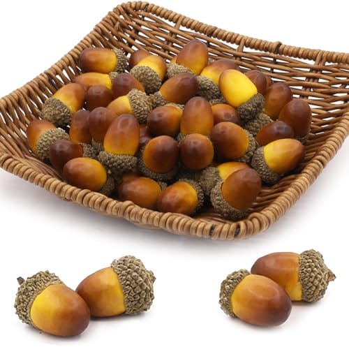 Tuxiaobu Künstliche Gefälschte Früchte Mini Eicheln Aesthetic Deko Obst, Kunst Früchte Faux Eichelimitation Zuhause Küche Dekor Tischdekoration Party Dekorationen, 30 Stück Braun Eicheln