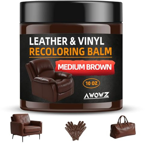 AWOWZ Leder Recoloring Balsam, Leder Couch Reparatur Kit, Leder Restorer für Couches, Leder Scratch Repair, Leder Recoloring Balm für verblasste & zerkratzte Ledersofas (Mittelbraun)