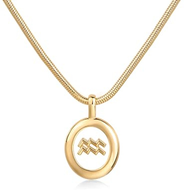 PAVOI Pendant Astrology Horoscope Layered Necklace, Yellow Gold, Aquarius
