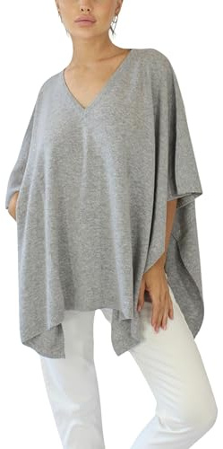 Win's Poncho en cachemire - Fabriqué en Italie (FR/ES, Alpha/lettres, Taille unique, Taille normale, Taille normale, Gris chiné)