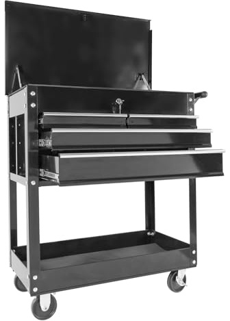Phoenix Safe Company - TC3316BK - Premium Portable Multifunctional Tool Cart - 4 Heavy Duty Wheels, 3 Drawers and 1 Lockable Tool Chest - Workshops, Garages - Black - Load Capacity 150KG