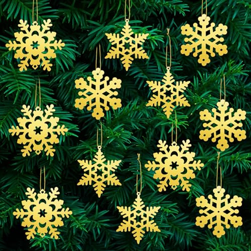 Kiiwah 30 Stück Weihnachts Baumschmuck Metall Gold, Christbaumschmuck mit Seil Vintage Weihnachtsanhänger Weihnachtsbaum Deko Schmuck Ornamente
