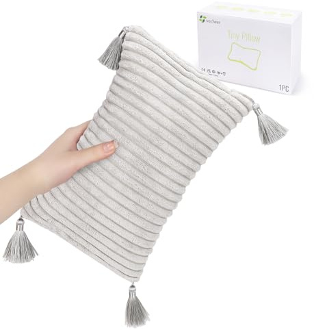 vocheer Small Travel Pillow with Tassels, 11x 7 Neck Pillow for Sleeping, Mini Travel Pillows, Tiny Pillows for Neck, Wrist, Lumbar and Knee, Pets, Machine Washable,Grey-1pc