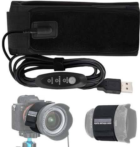 BAIFULAI Chauffage d'objectif USB 260 mm pour appareil photo reflex numérique et télescope, 3 réglages de température, bande chauffante pour éviter la condensation, le brouillard et la condensation
