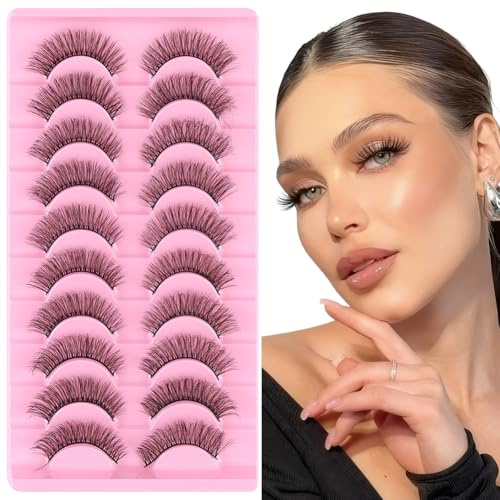 LOPHE 10 Paires de Faux Cils 3D Oeil de Chat, Volume Russe Extrême - Cils Artificiels Réutilisables, Utilisations avec Effet Racines Denses & Pointe Effilée, (Y65)