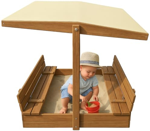ZOLTA Sonnendach für Holzsandkasten 118,5x127,5 cm aus Polyestergewebe UV-Schutz Dach Polyester 160 g/m² Wetterfest Ecru Ersatzdach Kinder Sandkasten Abdeckung Leicht zu Montieren Outdoor Spielplatz
