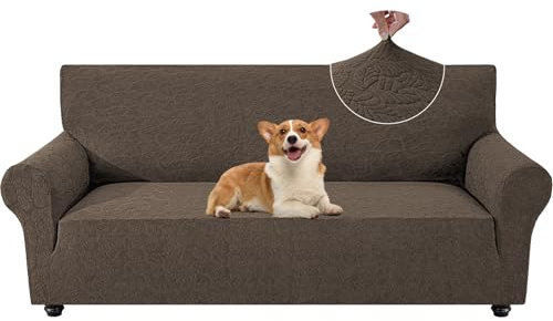 YSTELLAA Sofa Überzug 3 Sitzer Stretch, Kratzfester Sofabezug rutschfest Mit Armlehne, Universal Couch Überzug Dicke, Sofa Cover Waschbare, Für Wohnzimmer, Hellbraun