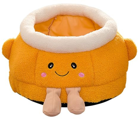 Lit Caverne pour Chat | Chaud Et Orange, De Forme Mignonne Et Douce, Fournitures pour Chien,Lit pour Chien Couvert - pour Intérieur Extérieur Hiver Voiture Camping Bureau Chevet Fenêtre