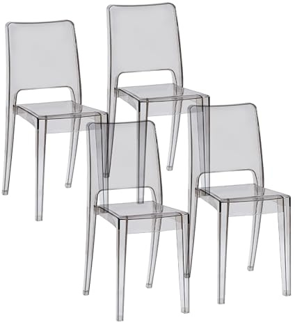 Baroni Home Set 4 Sedie Trasparenti, Sedie Impilabili Moderne, Leggere e Resistenti, Gommini Antiscivolo, Sala da Pranzo, 34,5x48,5x85 cm, Fumè