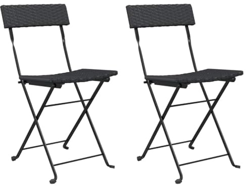 PTUGUOF Bistrostühle 2 STK, klappbare Stahl Bistrostühle, Schwarz Poly Rattan, stabil und platzsparend für Garten Terrasse
