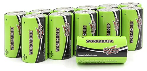 Interstate Batteries D Cell Alkaline Battery (12 Pack) All-Purpose 1.5V High Performance Batteries - Workaholic (DRY0085)