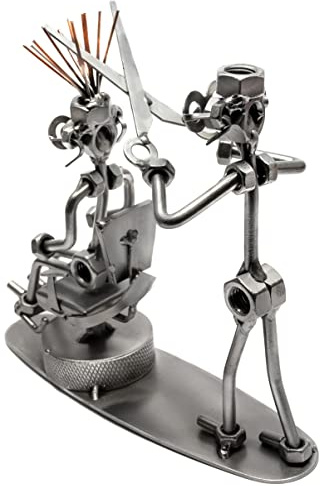 STEEMO Schraubenmännchen Figur: Friseur Hairstylist Geschenk Metall-Deko, Stahl, grau 21x6x20 cm