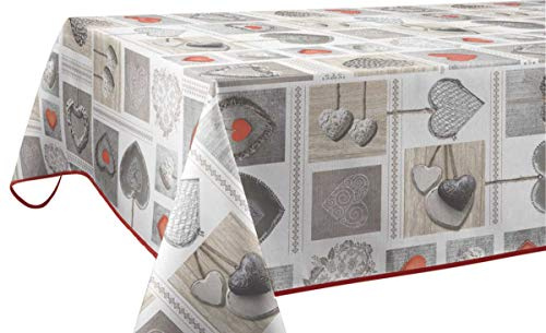 Le Linge de Jules Nappe Anti-Taches Coeurs - Taille : Rectangle 150x350 cm, Gris