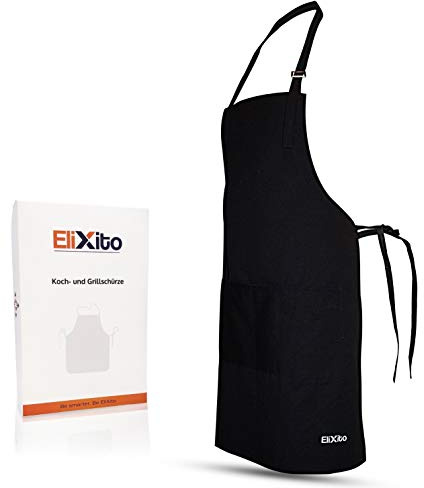 EliXito Koch- und Grillschürze für Männer & Frauen Schwarz - Küchenschürze Schürze Kochschürze für Grill & Küche