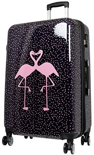 Trendyshop365 großer bunter Hartschalen Reisekoffer - Flamingo Motiv - 77 Zentimeter 4 Rollen Tiermotiv