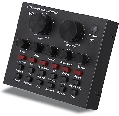 Bewinner V8 Scheda Audio Live con Voice Changer, 112 Elettro, 18 Effetti Sonori, 6 modalità Effetto per Broadcast Live su Computer