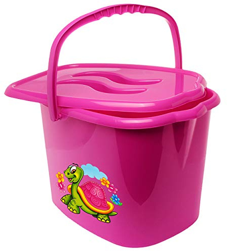 alles-meine.de GmbH Eimer/Putzeimer/Mülleimer - mit Deckel + Tragegriff - pink - rosa Tiere - Schildkröte & Blumen Bieco - geruchsdicht - Windeleimer Geruch - geruchsfrei..