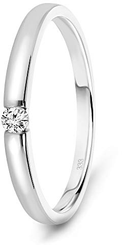 MIORE Verlobungsring Damen 0.05 Ct Solitär Diamant Brillant Ring aus Echtes Weißgold- Gelbgold 8 Karat 333 Goldring mit Schmuckkästchen