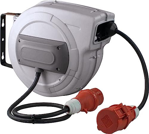 as - Schwabe Automatischer Kabelaufroller 10 m H07RN-F 5G1,5, CEE Stecker, 180° schwenkbar, 1 m Zuleitung mit CEE Kupplung, 400V/16A/5-polig, max. 7kW, IP44, 12648