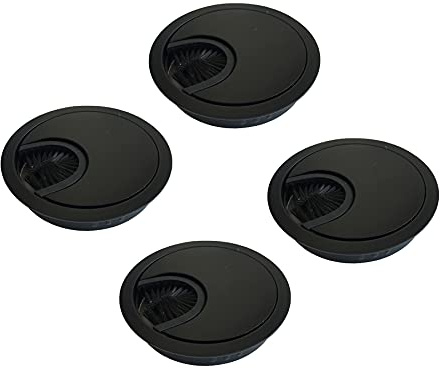 LIKERAINY Kabeldurchführung Kabeldurchlass Runde Ø60mm mit Bürstendichtung aus Metall Gebürsteter zum Einfügen am Schreibtisch Kabelorganisation für Möbel Kabeldurchlass Schwarz 4 Stück